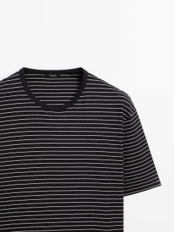 Massimo Dutti Футболка из 100% хлопка средней плотности в полоску, темно-синий