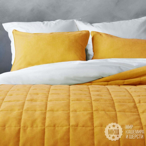 Готовые шторы и покрывало в комплекте СОФТТ (арт. BL10-021-21) - желтый