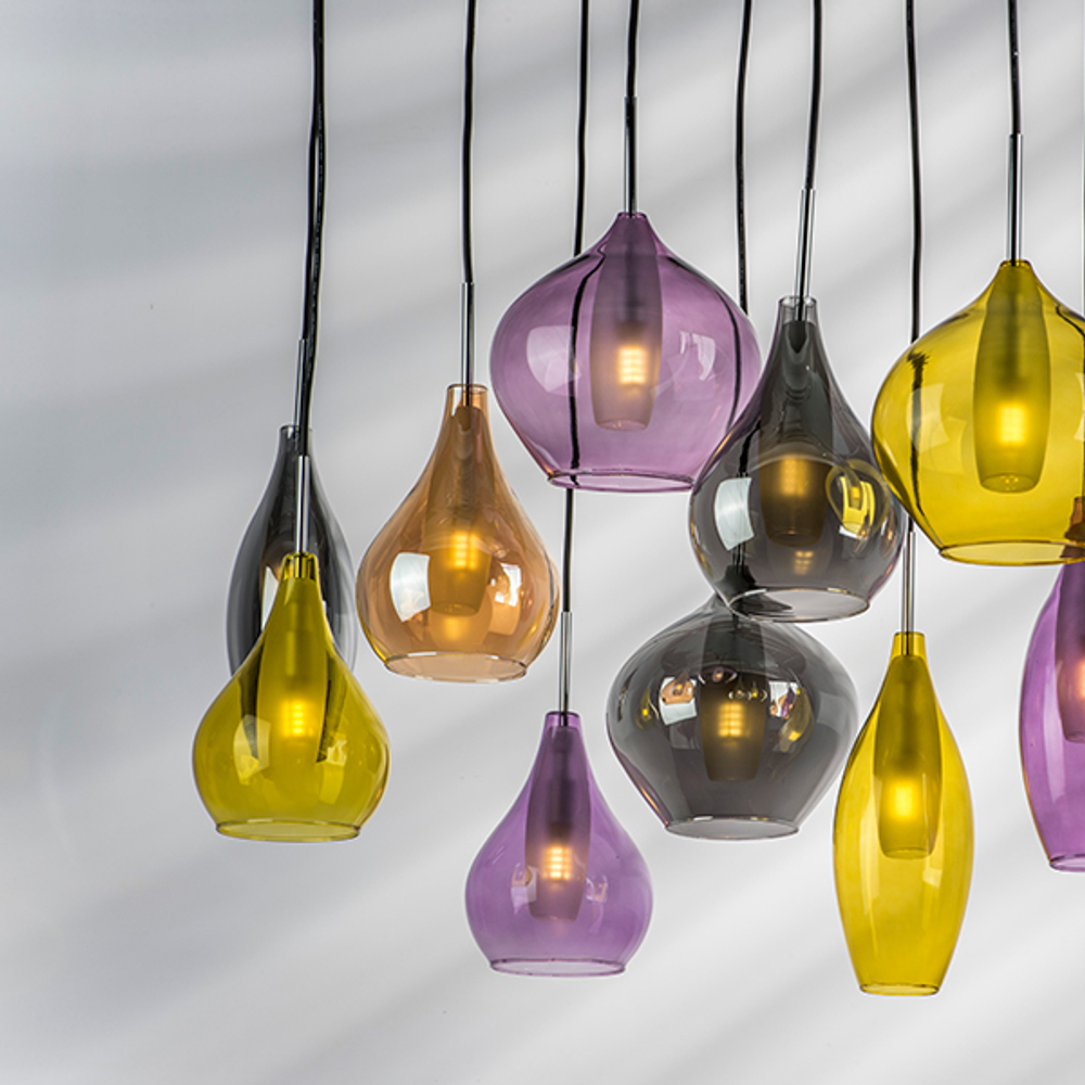 803125 Подвес PENTOLA 12x25W G9 хром/янтарь/дымчатый/оливковый/сливовый