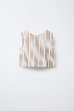 ZARA ФУТБОЛКА С ПОЛОСАМИ И БАНТАМИ, БЕЖЕВЫЙ