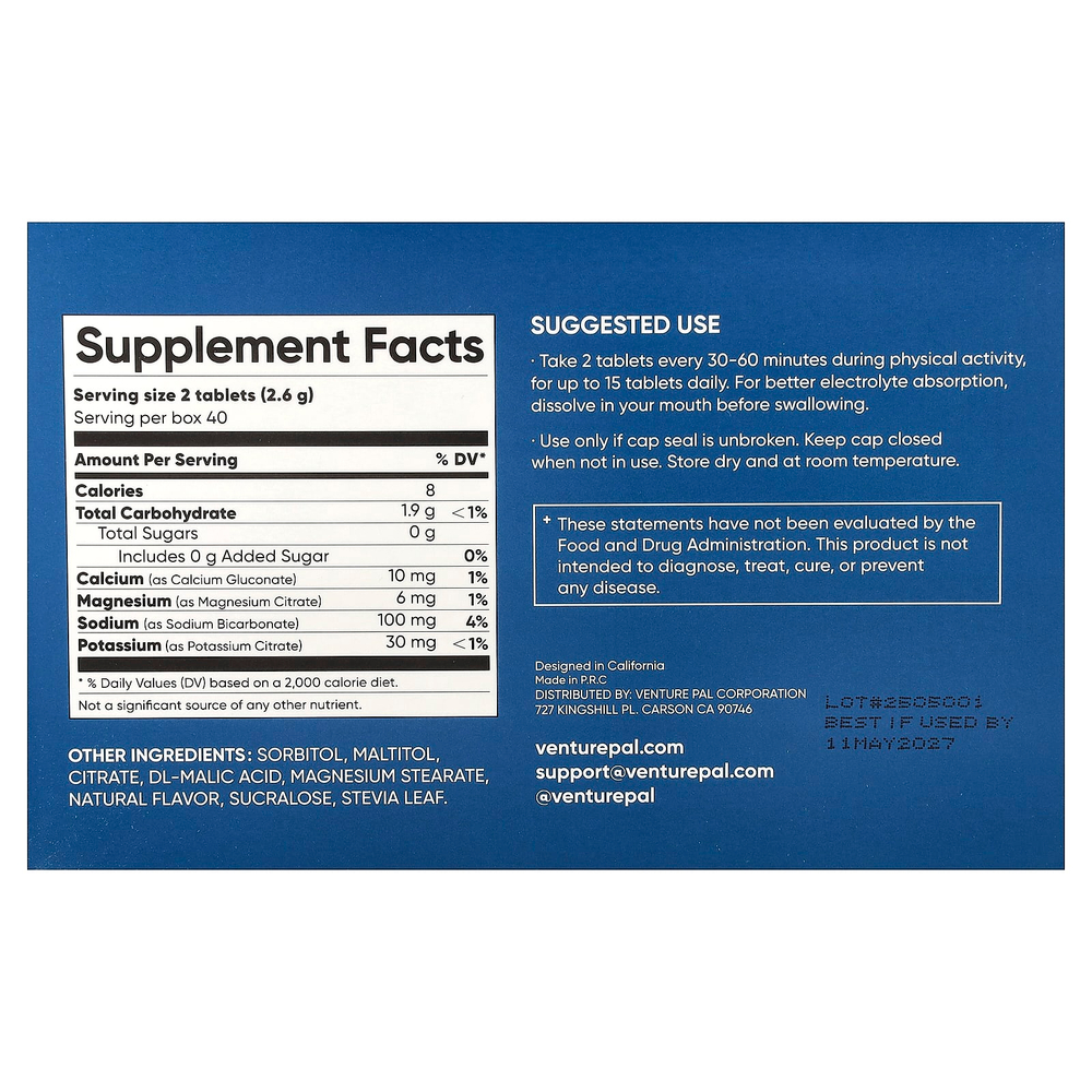 Venture Pal, быстрорастворимые таблетки с электролитами, ассорти, 80 таблеток