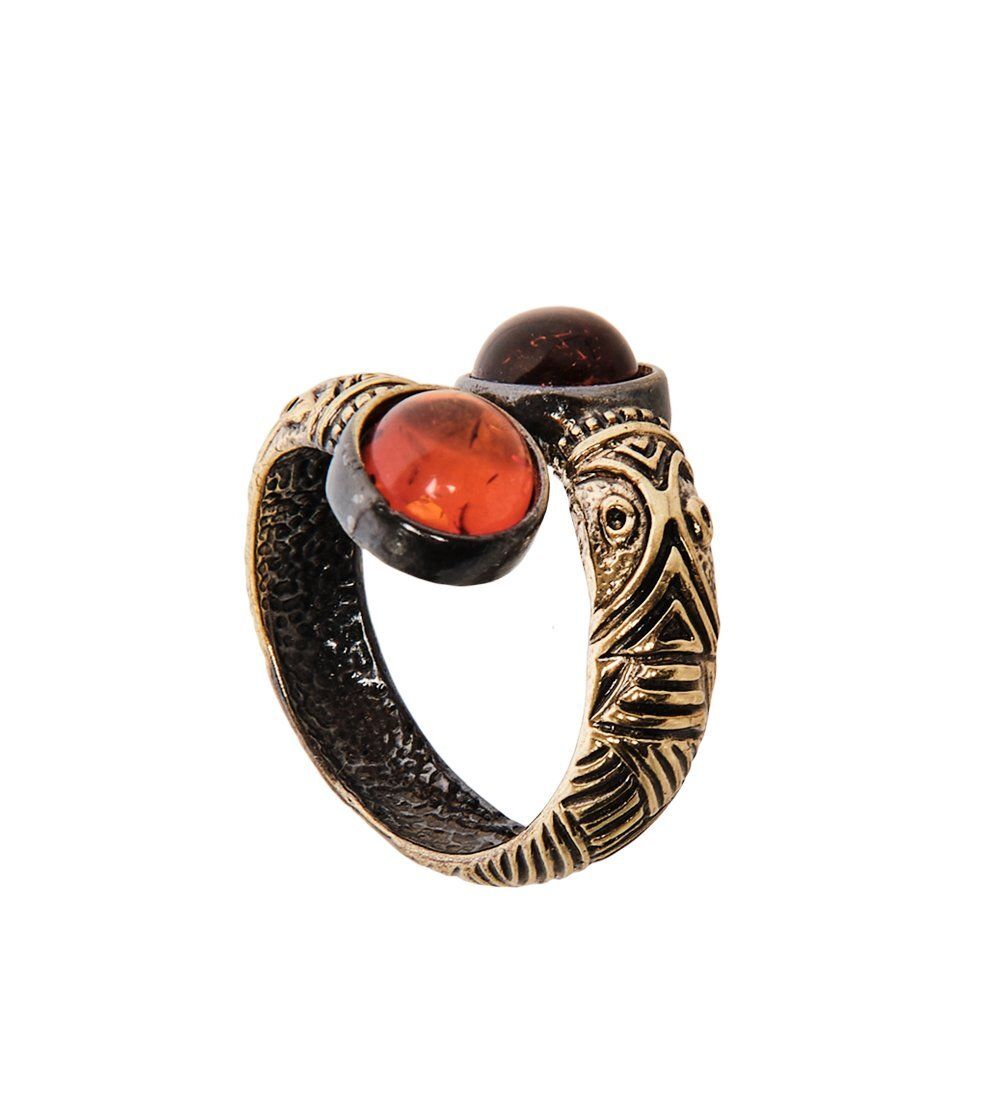 AM-2522 Кольцо «Бесконечность» (латунь, янтарь)