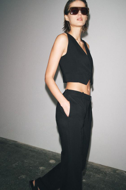 ZARA БРЮКИ STRAIGHT FIT — ZW COLLECTION, ЧЕРНЫЙ