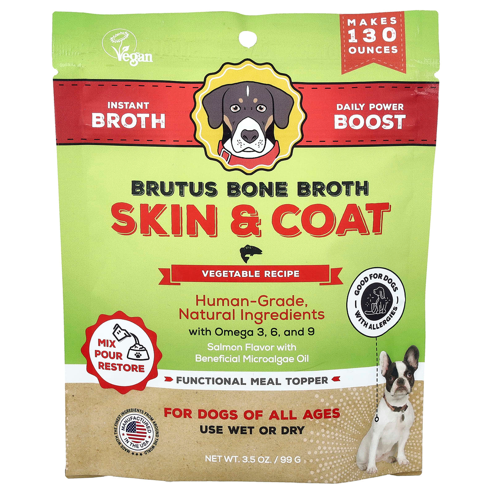 Brutus Bone Broth, Skin &coat, овощной рецепт, для собак любого возраста, лосось, 99 г (3,5 унции)