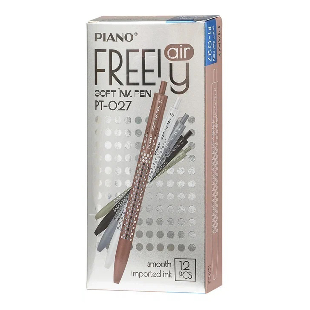 Ручка шариковая, масляная, автоматическая, Piano, синие чернила, цветной корпус с перфорацией, 12 шт