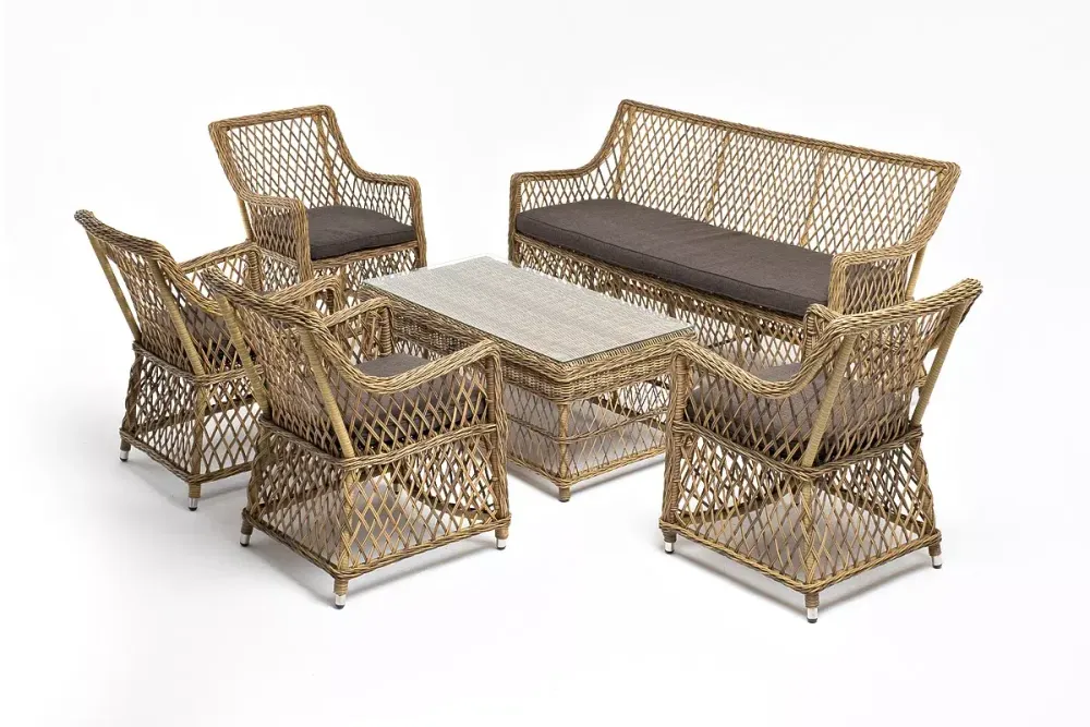 "Асти" лаунж-зона из искусственного ротанга на 6 персоны, цвет соломенный