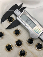 Стразы пришивные черные и серебристые в золоте в оправе (набор-10шт)