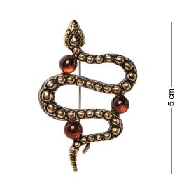 AM-2582 Брошь «Змейка» (латунь, янтарь)