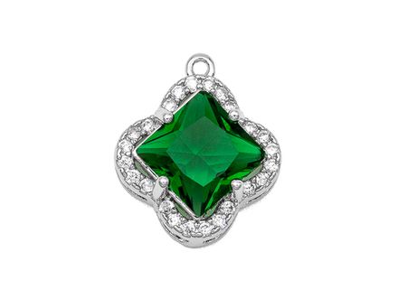 Подвеска "Клевер" с зеленым кристаллом и стразами, 16мм