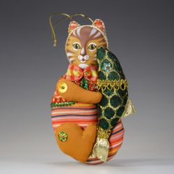Ёлочная игрушка Кот с рыбой