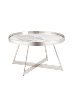 Журнальный столик Гера 80*80см белая керамика сталь серебро