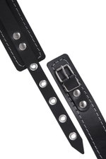 Черный узкий однослойный ошейник с серебристым поводком-цепочкой