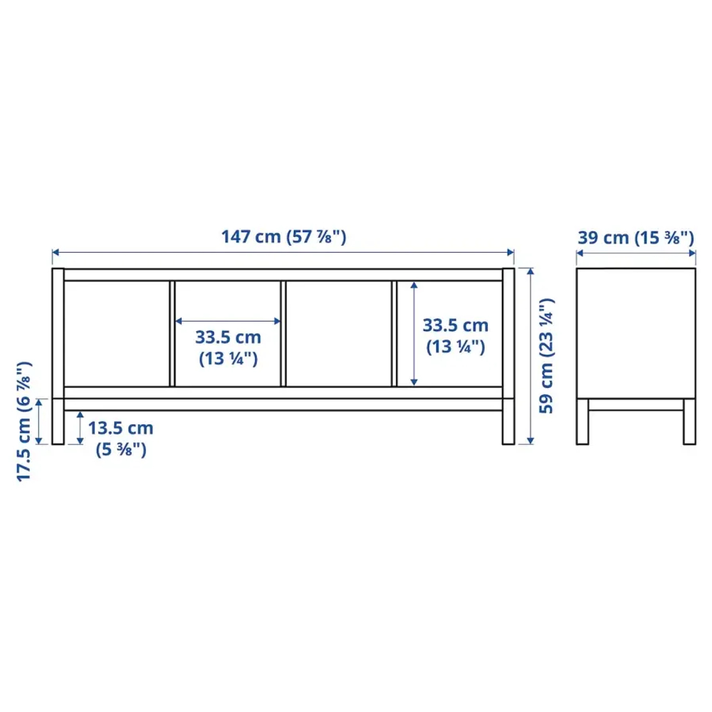 Стеллаж - IKEA KALLAX, 147х39х59 см, под беленый дуб/черный, КАЛЛАКС ИКЕА