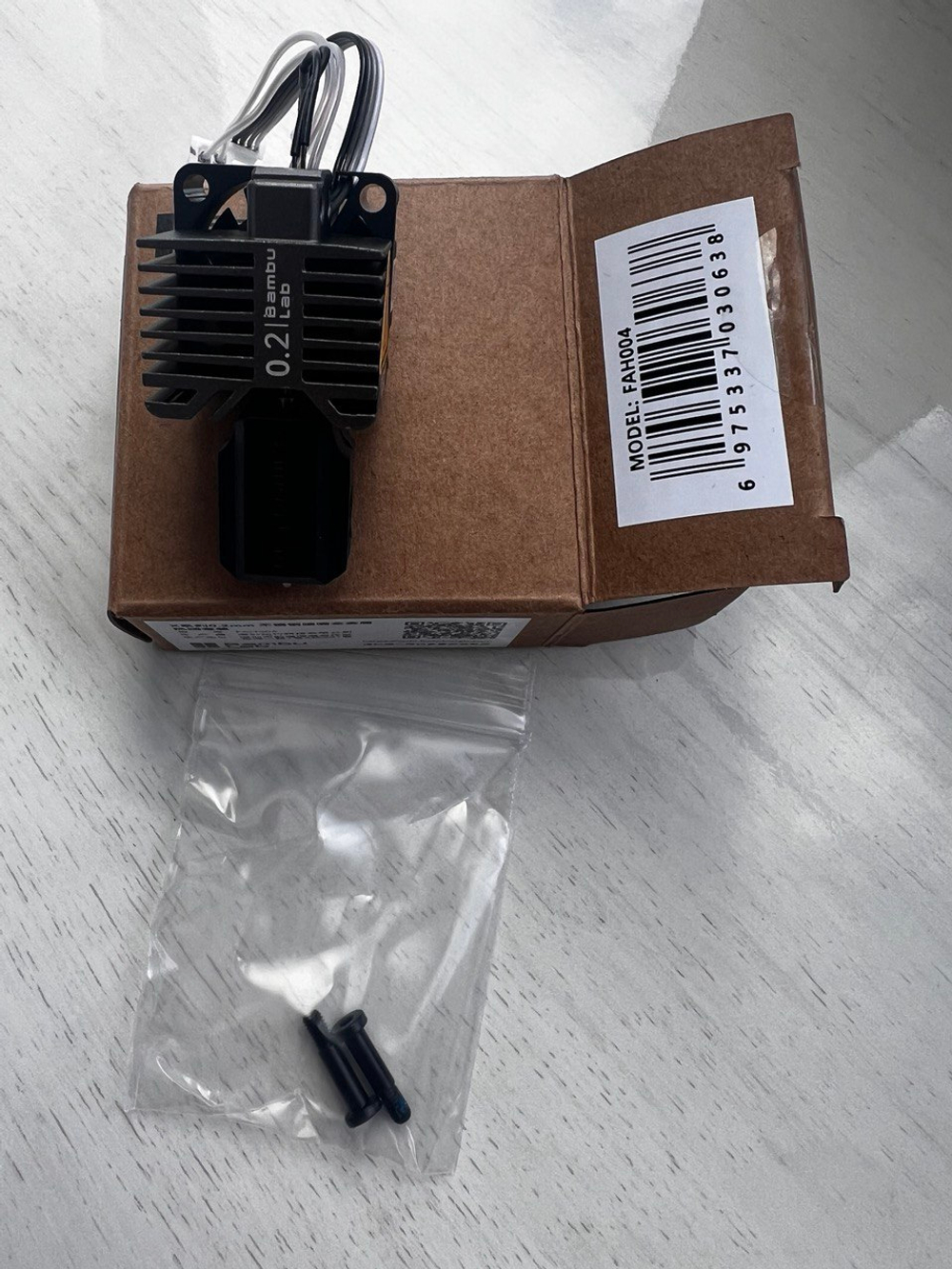 Хотэнд в сборе с соплом 0.2 мм BambuLab (железный), Complete Hotend Assembly with Stainless Steel FAH004