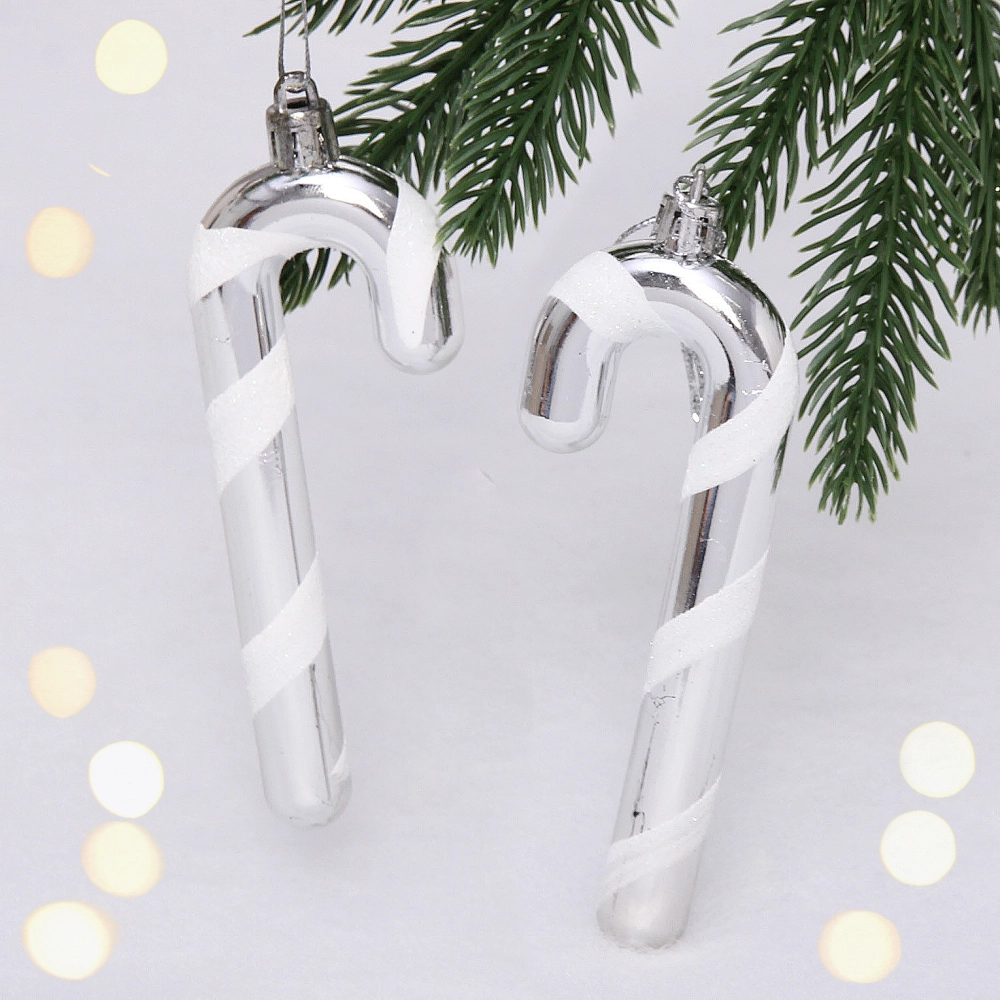 Елочные игрушки «Леденец» 12 см (набор 2 шт), Серебро