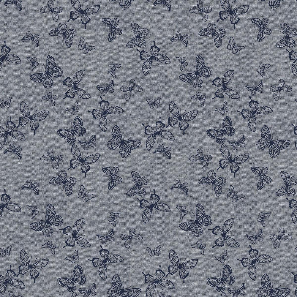 Ткань постельно-плательная Prival Пестроткань Бабочки, джинсовый, 142г/м2, 1.5х10м