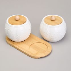 НАБОР САХАРНИЦ LEFARD "NATIVE" 2 ШТ. 10*10 СМ 300 МЛ НА ДЕРЕВ. ПОДСТАВКЕ