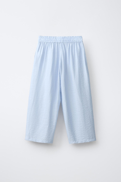 ZARA БРЮКИ WIDE LEG С ЖАТЫМ ЭФФЕКТОМ, ПАСТЕЛЬНО-СИНИЙ