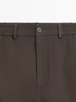 Massimo Dutti Брюки-джоггеры из смесовой хлопковой ткани, коричневый