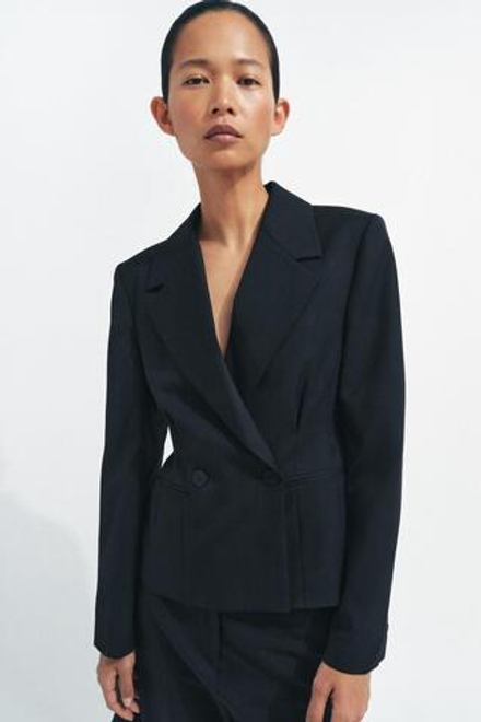 ZARA ПРИТАЛЕННЫЙ БЛЕЙЗЕР ИЗ СМЕСОВОЙ ШЕРСТИ — ZW COLLECTION, ЧЕРНЫЙ