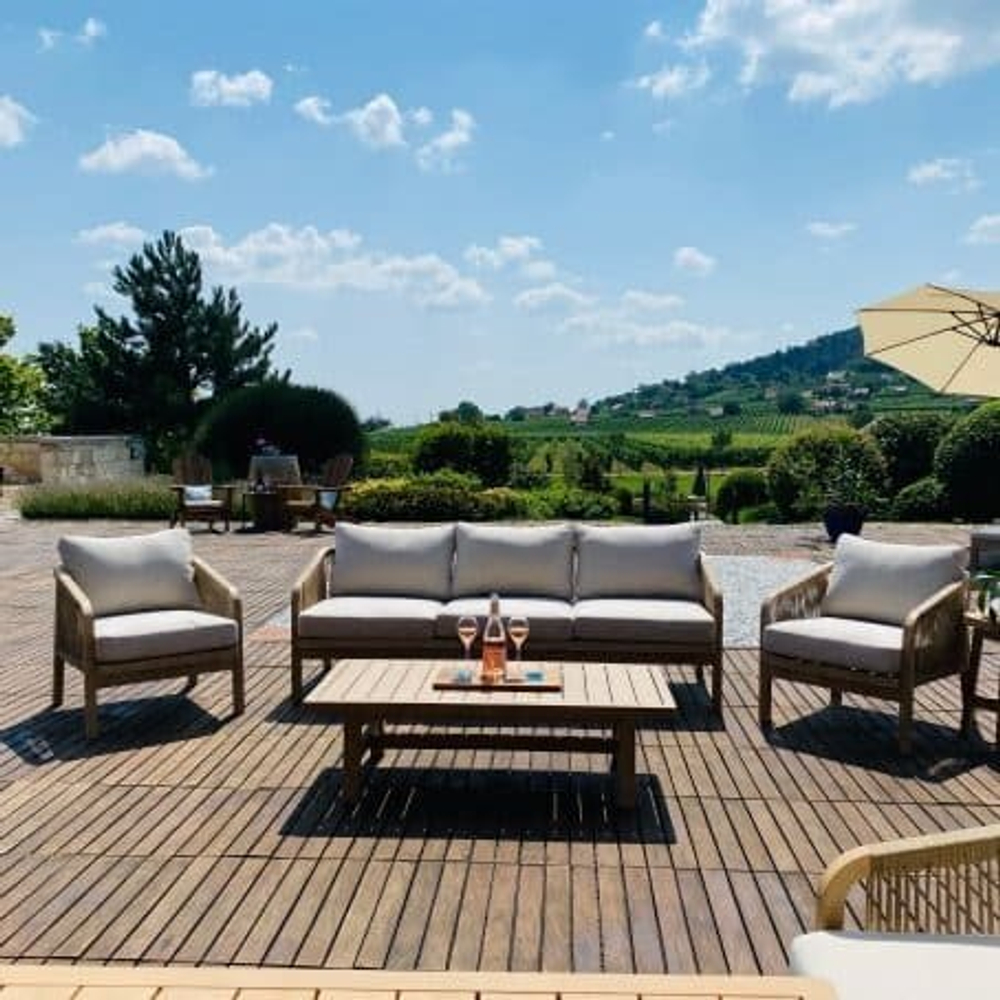 Кресло деревянное с подушками Tagliamento Ravona KD, натуральный, бежевый