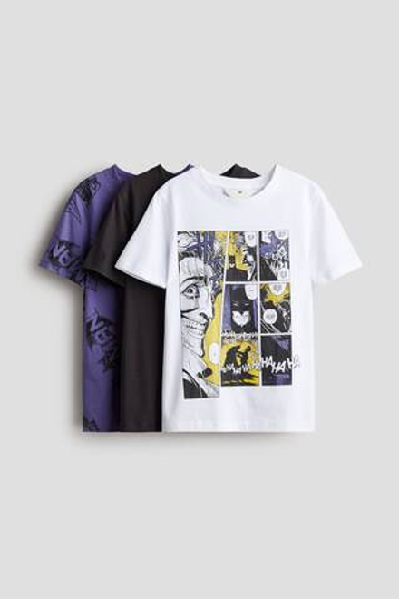 H&M Набор из трех хлопковых футболок с принтом, фиолетовый