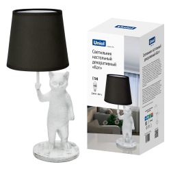UML-B465 E14 WHITE-BLACK Светильник настольный декоративный Кот. под лампу Е14. 40W. Механический выключатель. Белый-черный. ТМ Uniel