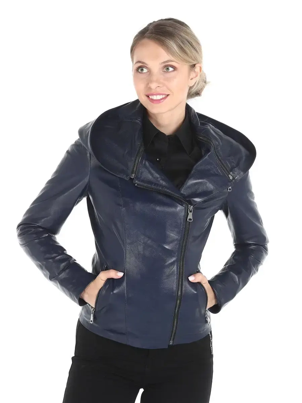 Куртка женская из натуральной кожи с капюшоном трансформер