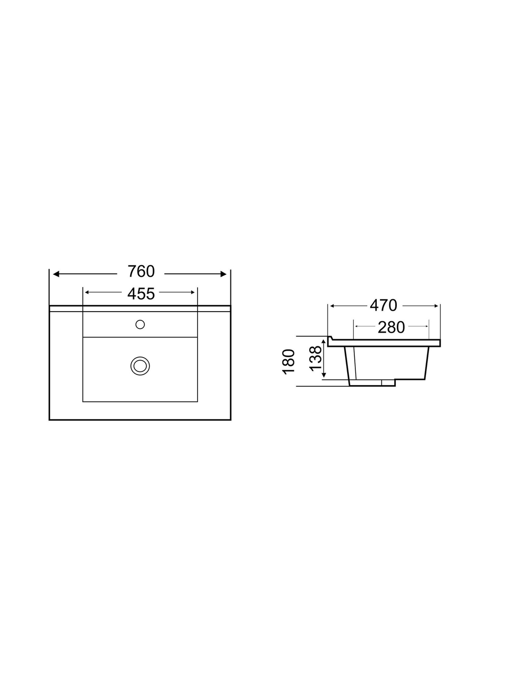 Раковина врезная (матовая черная) WeltWasser WW  DEILBACH 7506- 75 MT- BL 760х470х180