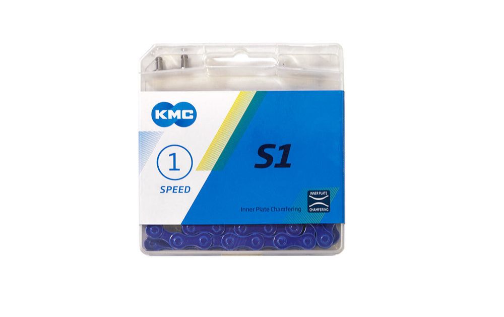 Цепь KMC S1 для 1 скорости, 1/2&quot;х1/8&quot;, 112 звеньев, пин 8.7мм, с замком, синяя