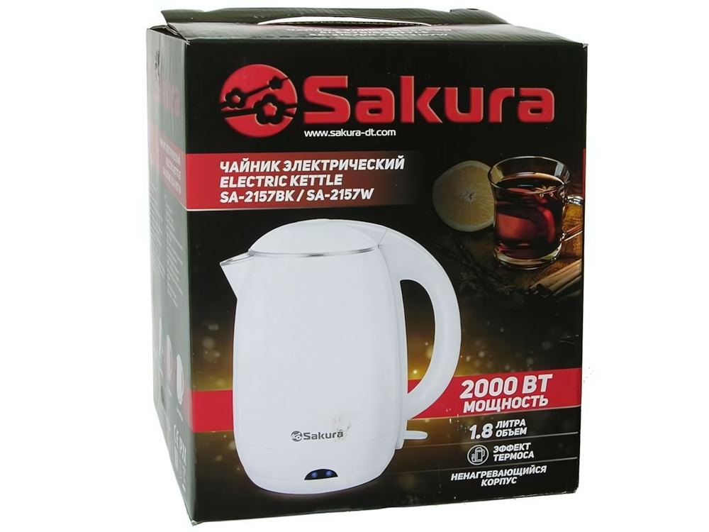 Чайник электрический 1,8л Sakura SA-2157W, цвет белый
