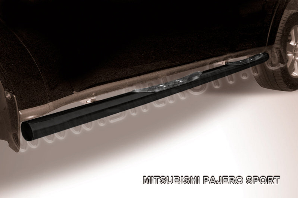 Пороги стальные Mitsubishi Pajero Sport (2004-2008) d76 с проступями (черные)