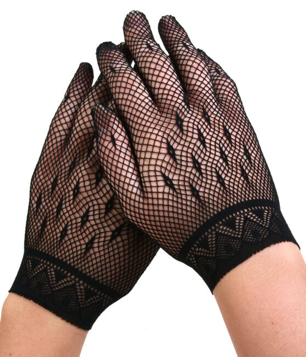 Коротенькие черные перчатки в сеточку (Цвет: черный)