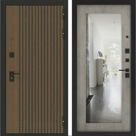 Входная металлическая дверь Бункер HIT Хит B-02 / зеркало в рамке ФЛЗ-603 Бетон светлый