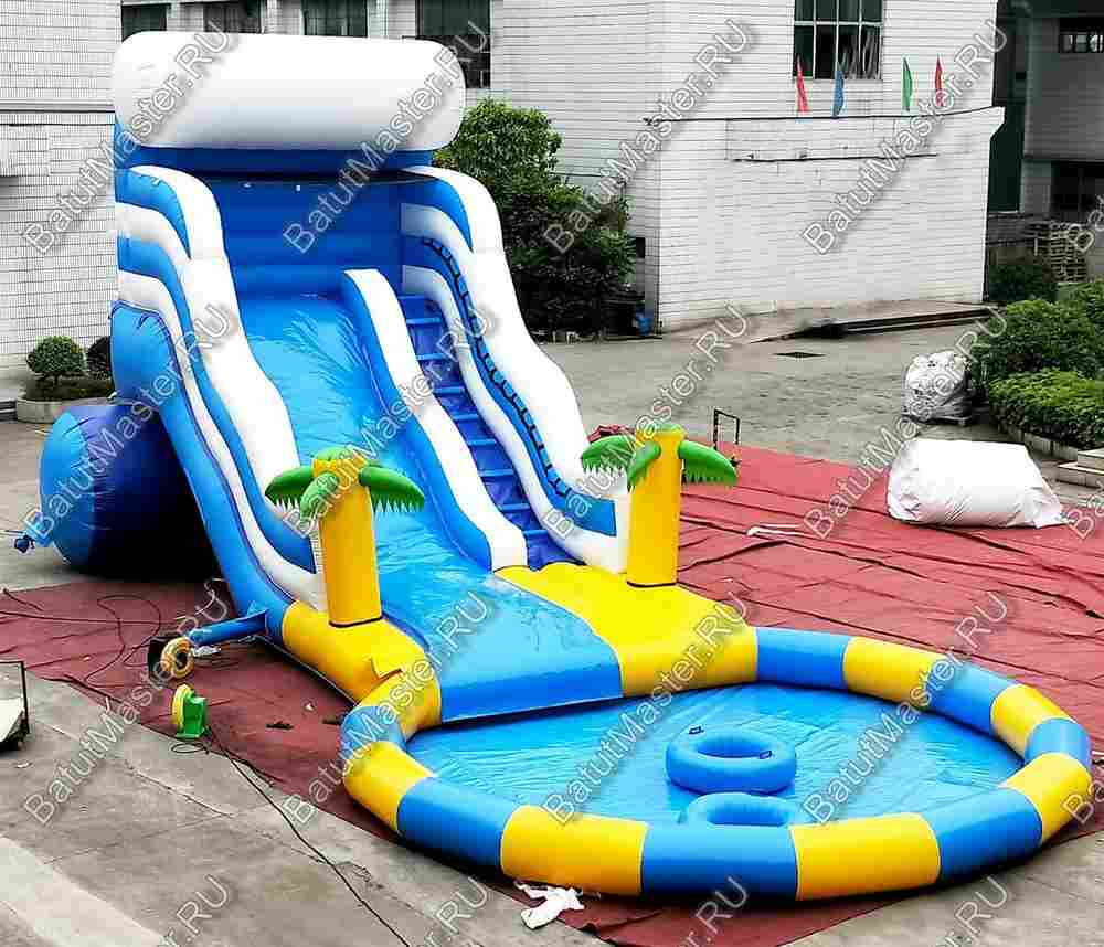 Надувная водная горка с круглым бассейном «Пляжный оазис», 15*7*6 м