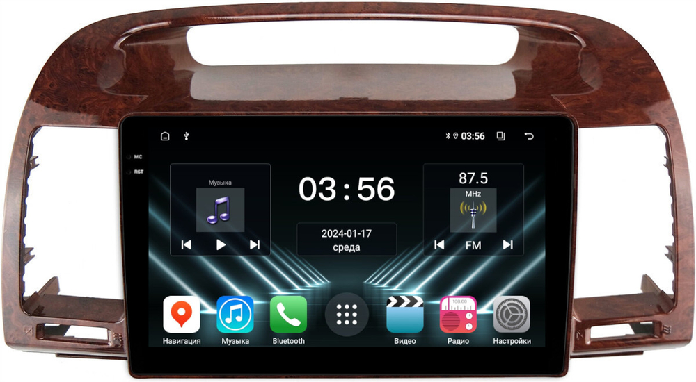 Магнитола Toyota Camry 30 2001-2006 (рамка дерево 1) - FarCar DX3020M монитор 9.5" IPS на Android 13, 4+64Гб, CarPlay