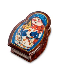 Народные промыслы ШК-11/61-D Шкатулка в технике декупаж «Матрешка-снеговик» (14х10х5)