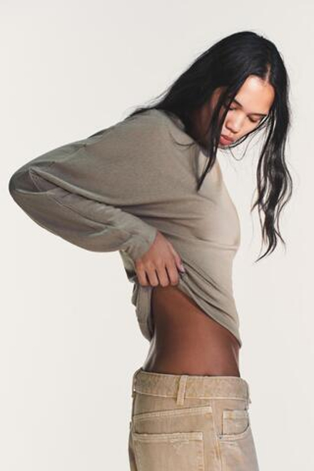 ZARA ФУТБОЛКА С ДРАПИРОВКОЙ, СЕРОВАТО-КОРИЧНЕВЫЙ