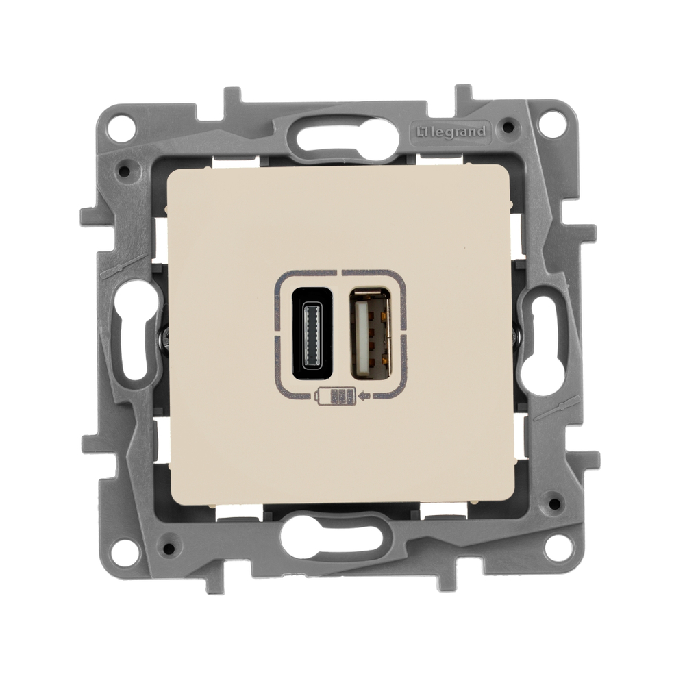 Розетка USB тип А / тип С 3000мА 15Вт - слоновая кость ETIKA Legrand