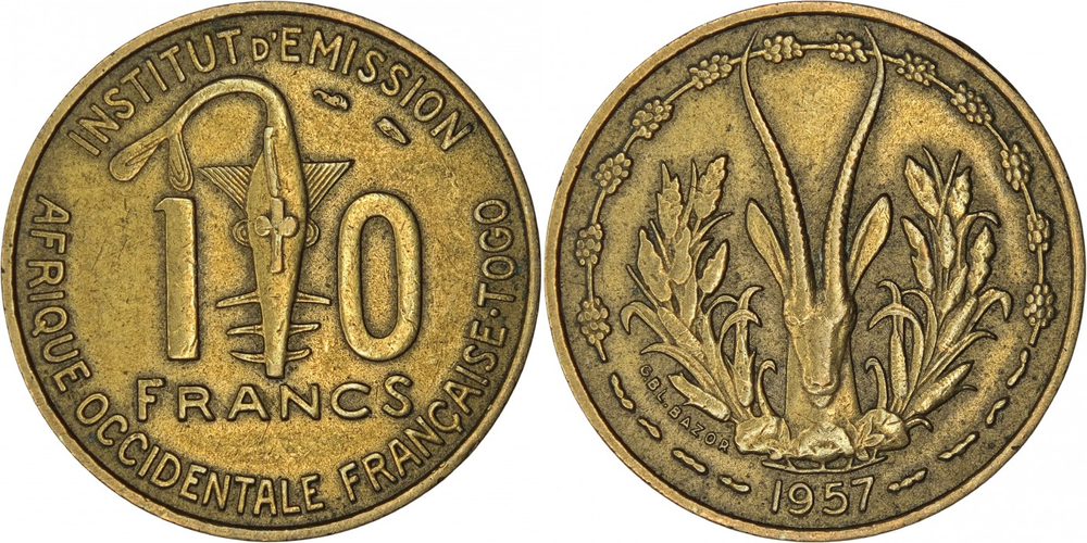 Французская Западная Африка 10 франков, 1957 XF
