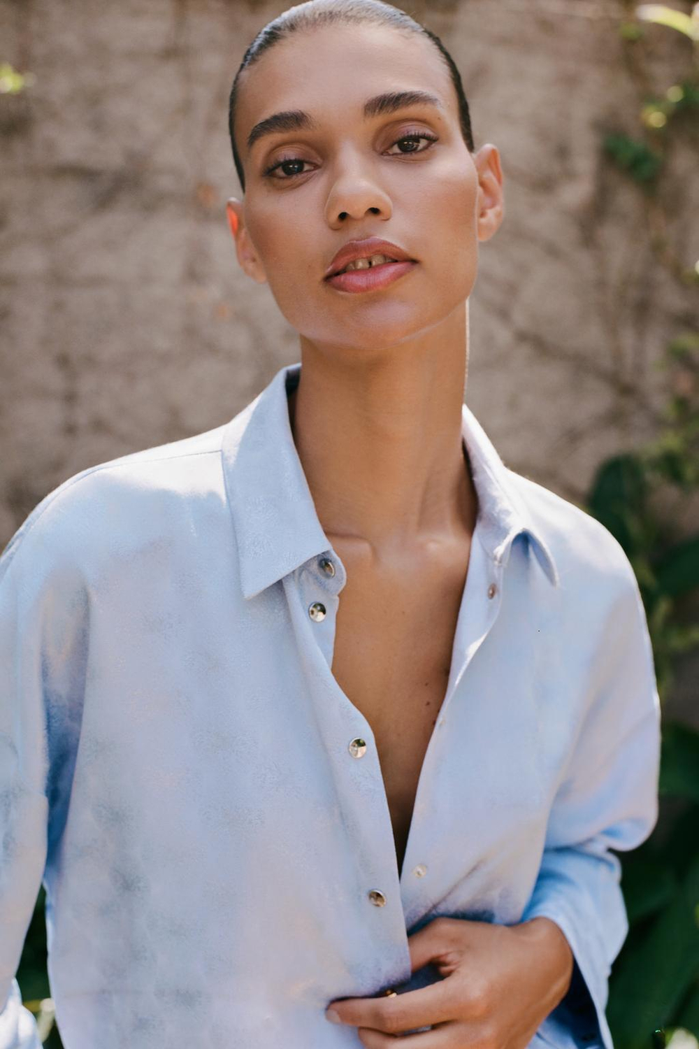 ZARA ЖАККАРДОВАЯ РУБАШКА СВОБОДНОГО КРОЯ, НЕБЕСНО-ГОЛУБОЙ