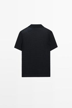 Massimo Dutti Трикотажное поло с ажурным узором, черный