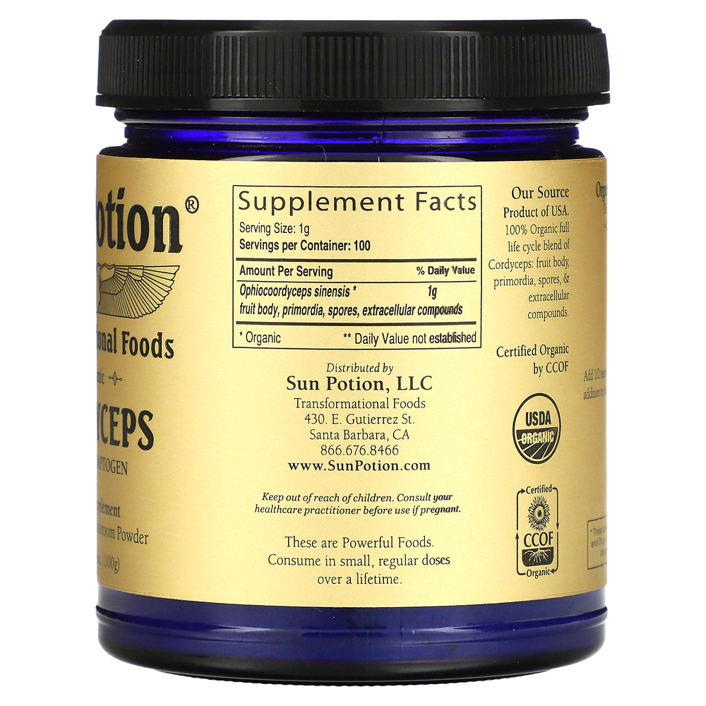 Sun Potion, органический порошок из гриба кордицепс, 100 г (3,5 унции)