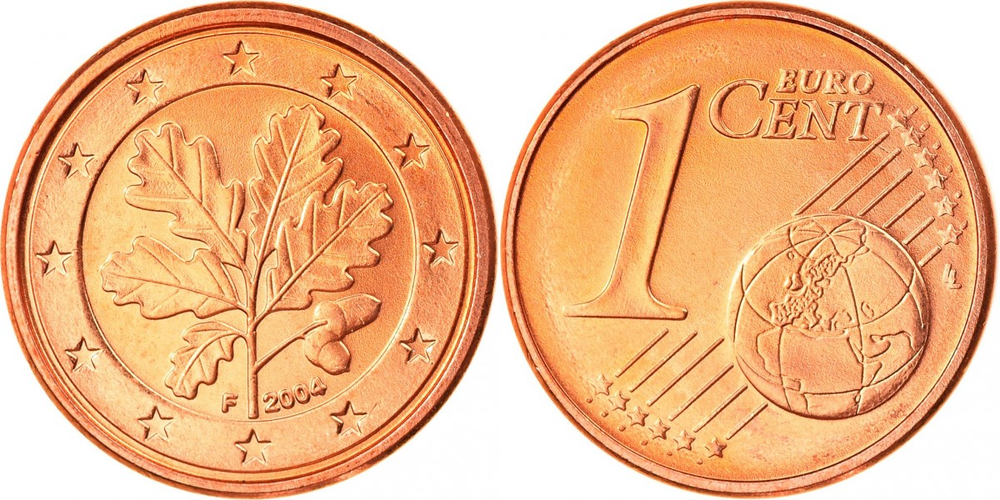 Германия 1 евроцент, 2002-2024 XF