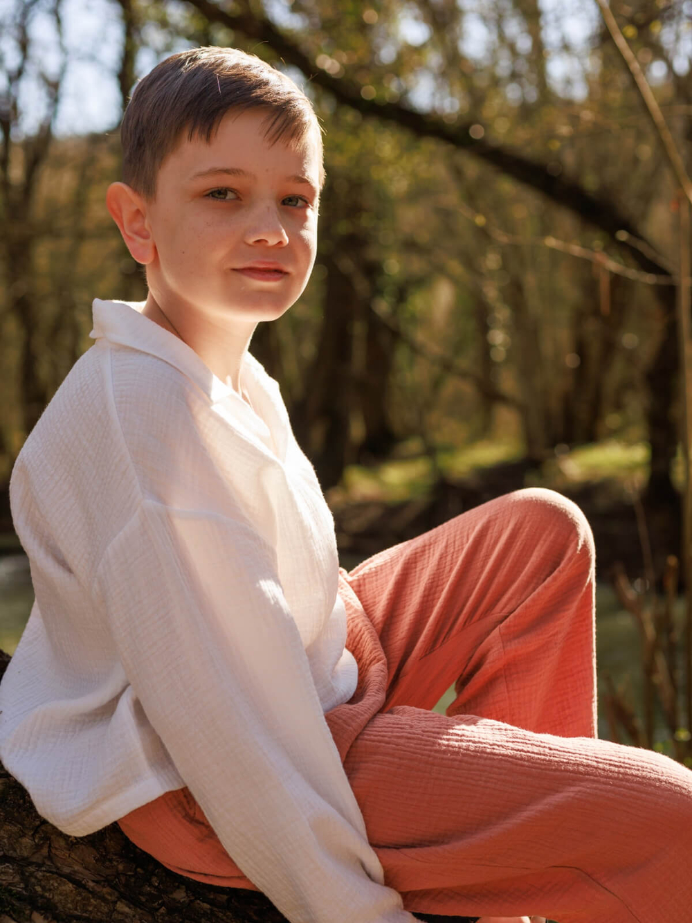 Поло оверсайз с длинным рукавом Mjölk Cream, из муслина