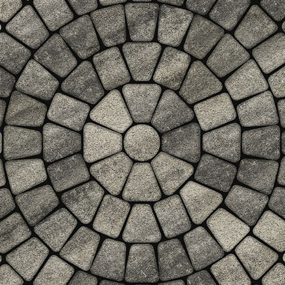 Тротуарная плитка КЛАССИКО (круг) - Листопад гранит Антрацит, комплект из 3 видов плит