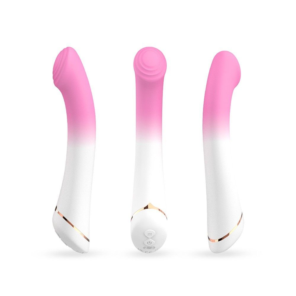 Бело-розовый изогнутый силиконовый вибромассажер - 18,7 см. (Цвет: белый с розовым)