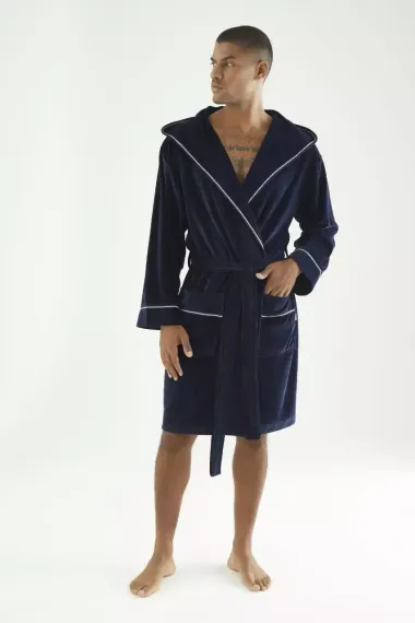 Халат мужской велюровый 22197 синий Nusa Турция