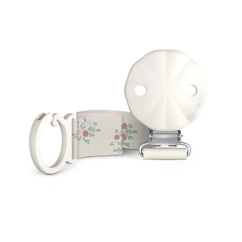 Клипса c лентой для пустышки Suavinex белая/розовая