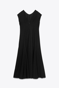 ZARA ДЛИННОЕ КРЕПОВОЕ ПЛАТЬЕ — ZW COLLECTION, ЧЕРНЫЙ